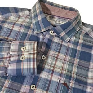 Tommy Bahama Shirt Mens Blue Pink Plaid M The Newport Coast Button Easter